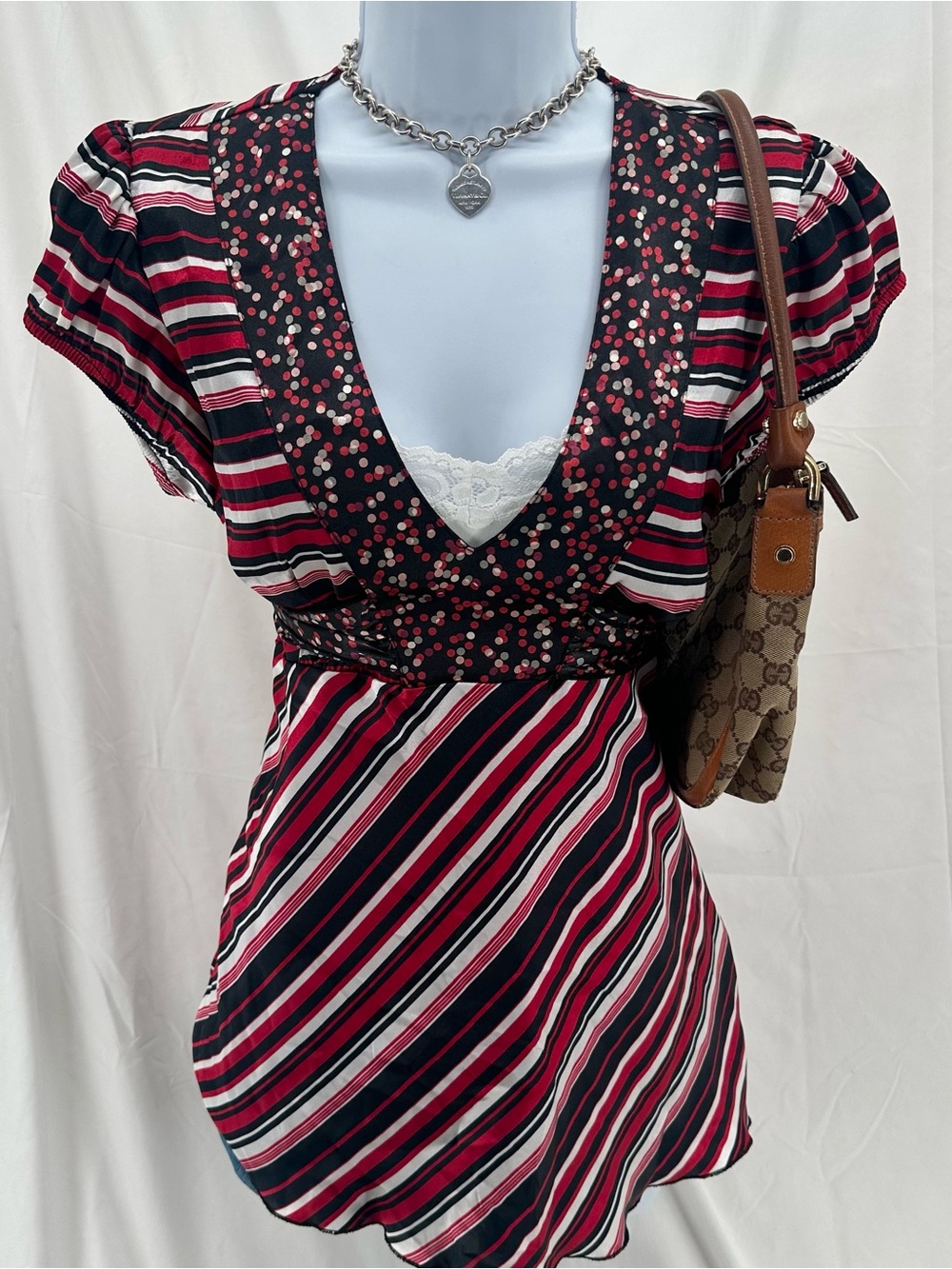 Babydoll Striped Coquette 2000s Tie Back Speechless Top